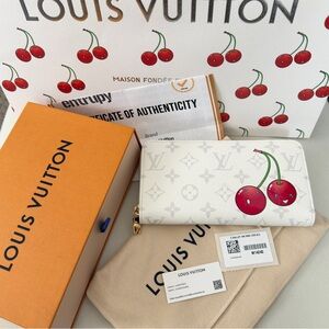 Louis Vuitton Takashi Murakami Cherry Cerise White Monogram Wallet COA M14240